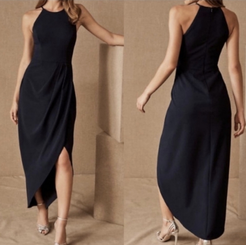 BHLDN Black High Low Crepe Dress